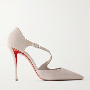 Christian Louboutin MISS ZIGGYTA 100 Cross Strap Suede Heels Pumps Shoes
